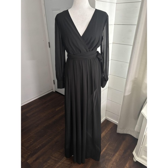 Baltic Born Dresses & Skirts - Baltic Born Lydia Dress Womens Medium Black Maxi Wrap Long Sleeve Formal